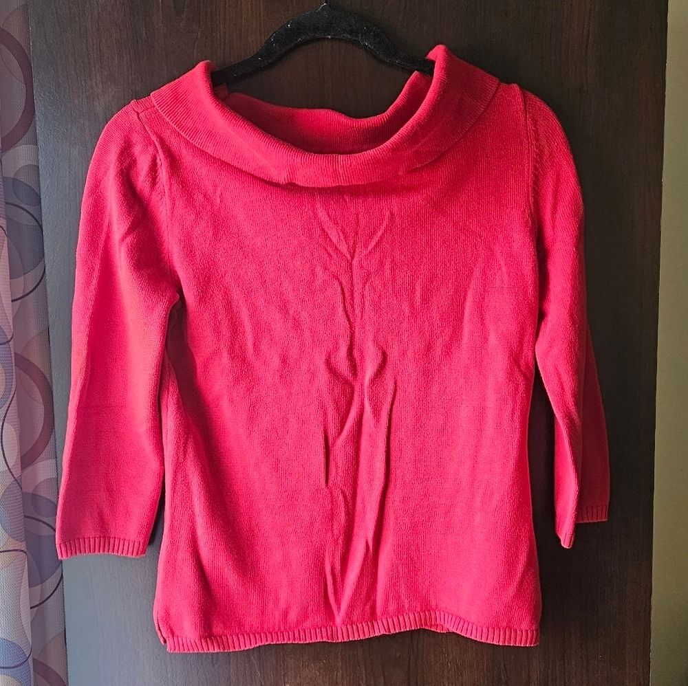Rafaella Vibrant Red Cowl Neck Sweater With 3/4 Sleeves